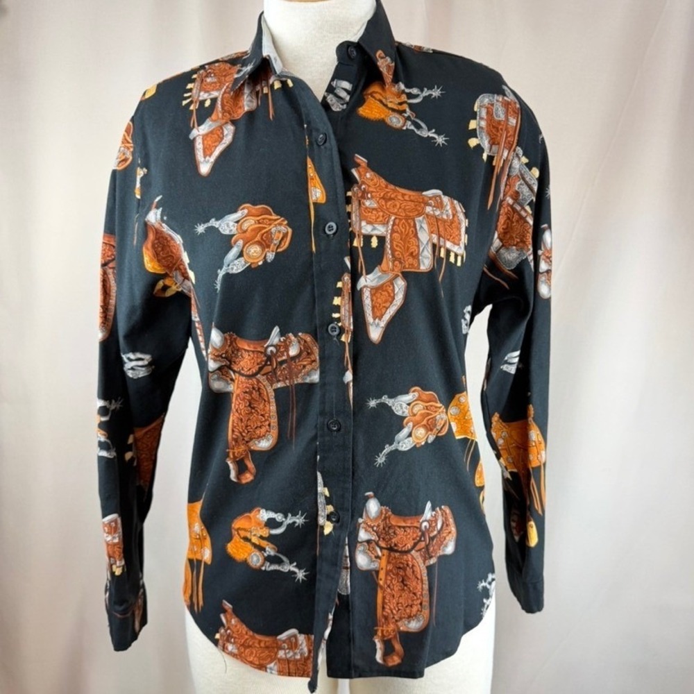 Vintage 80s ROPER Western Shirt|S|Black Saddle Spur Shoulder Pads Rodeo Cowgirl